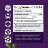 Natures Craft Activated Charcoal Capsules with dosage information