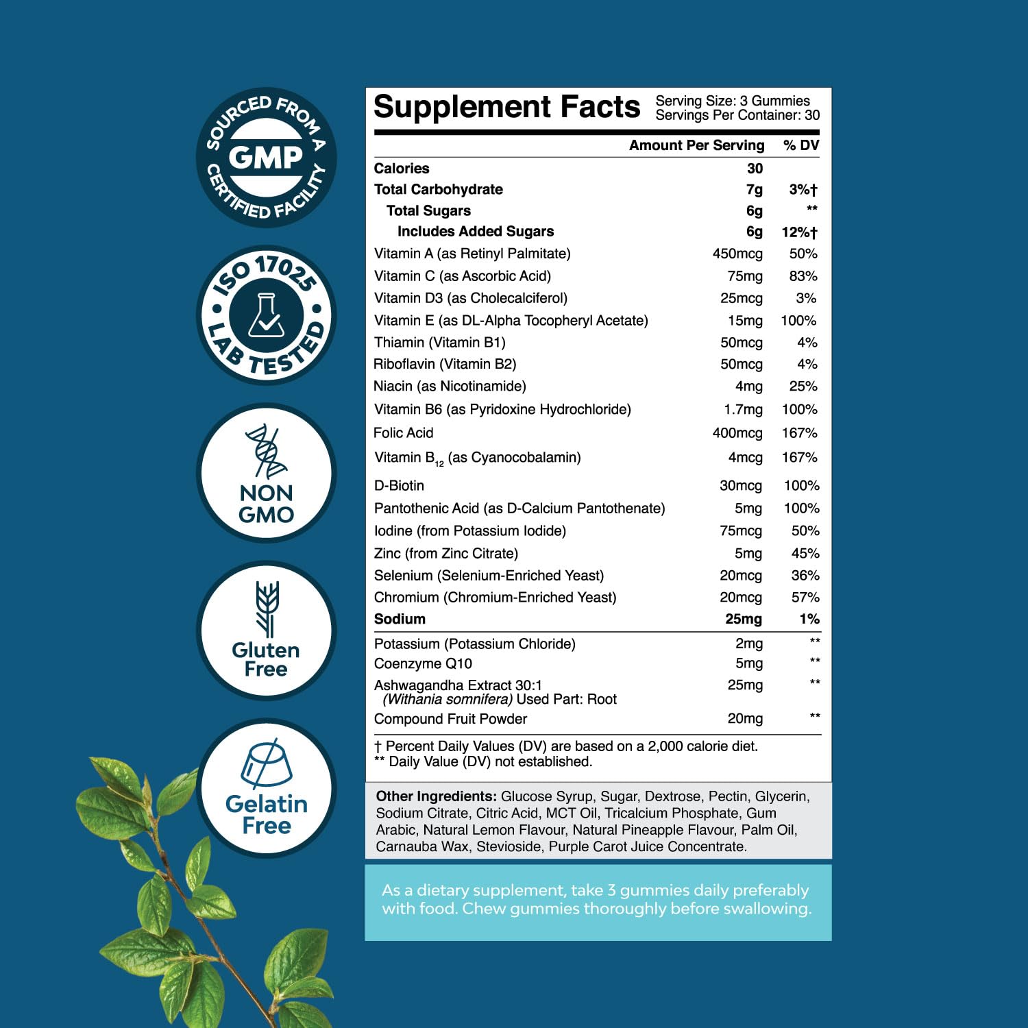 Natures Craft Adult Chewable Multivitamin Gummies nutritional information