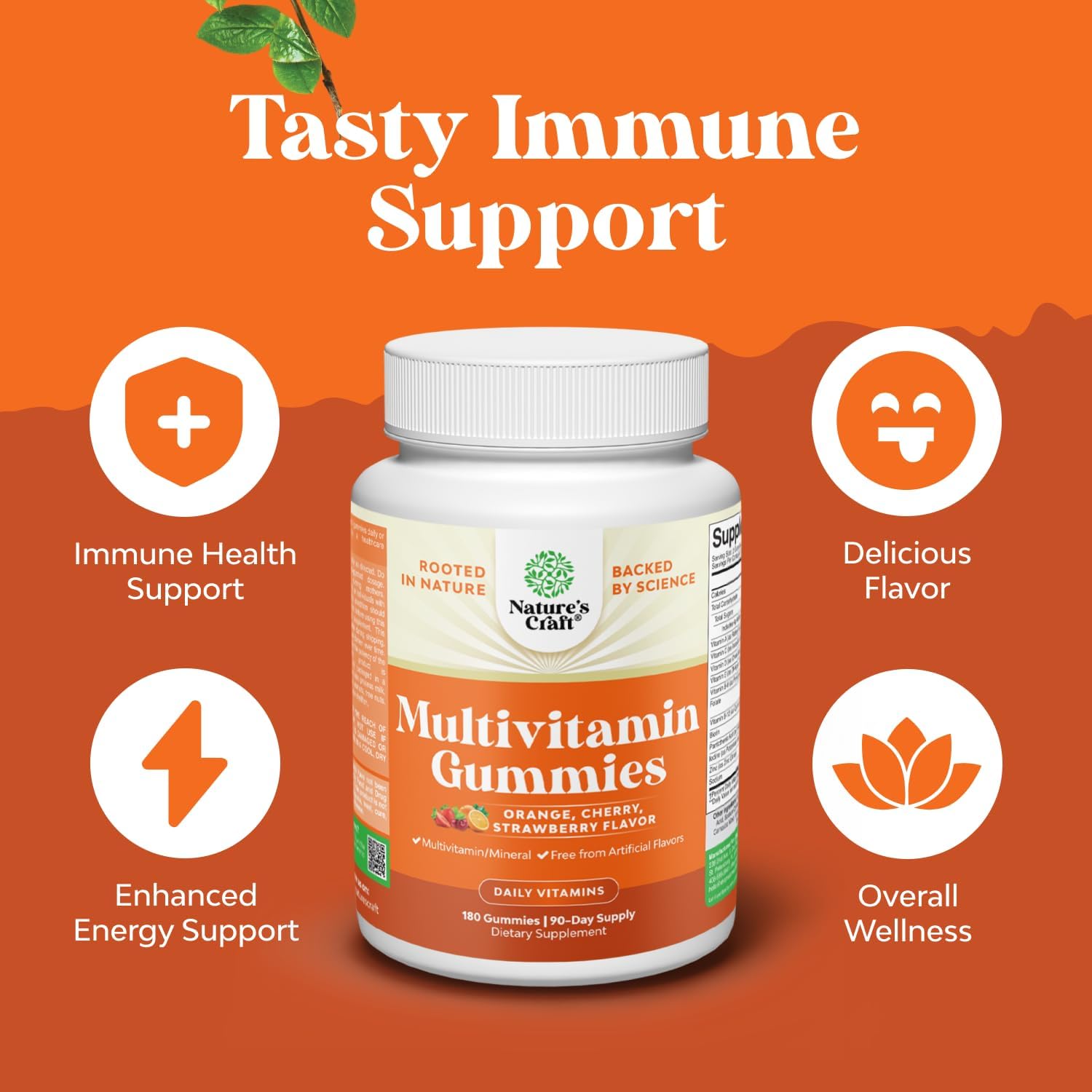 Natures Craft Adult Gummy Multivitamins back view with ingredients list