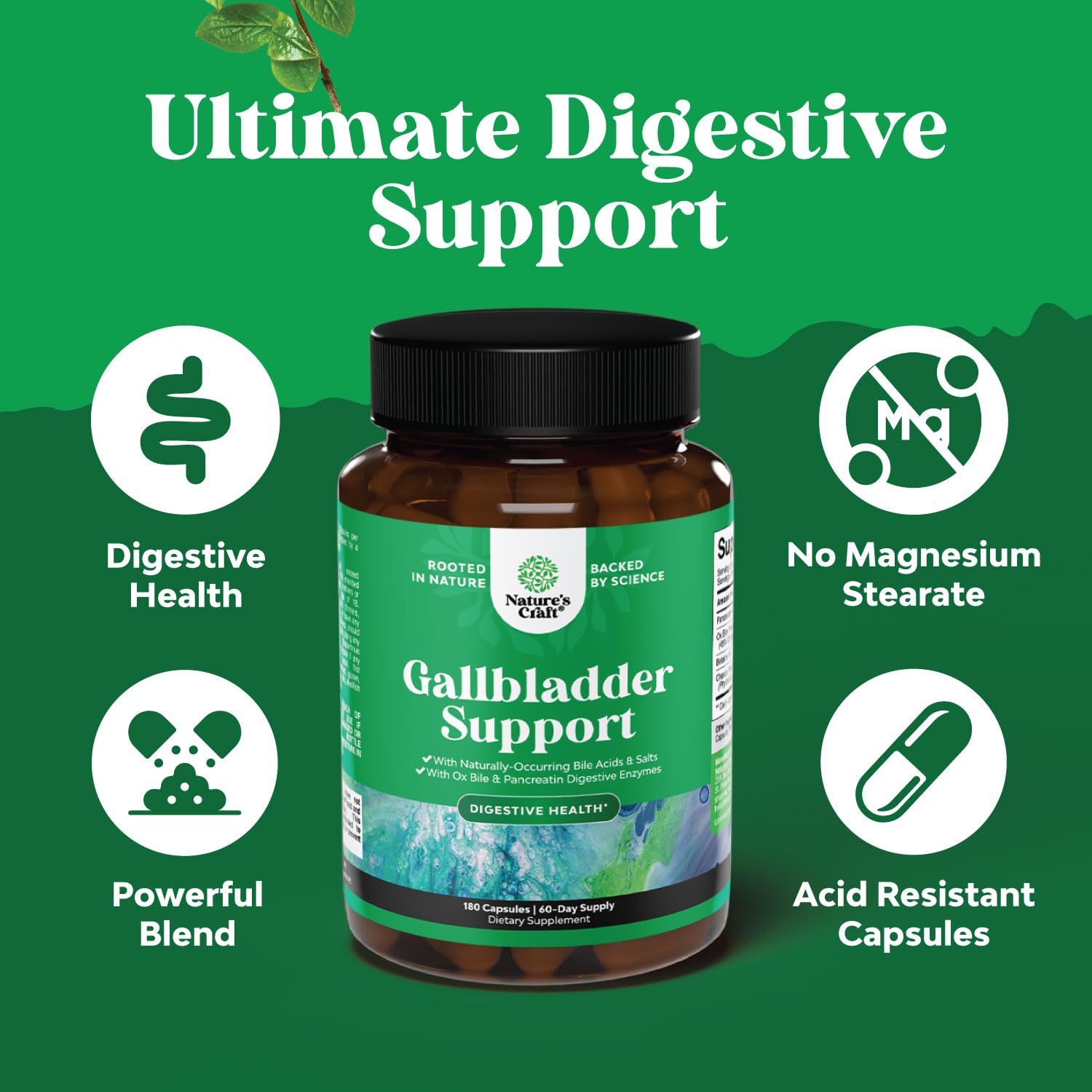 Natures Craft Advanced Gallbladder Formula 500mg bottle top view