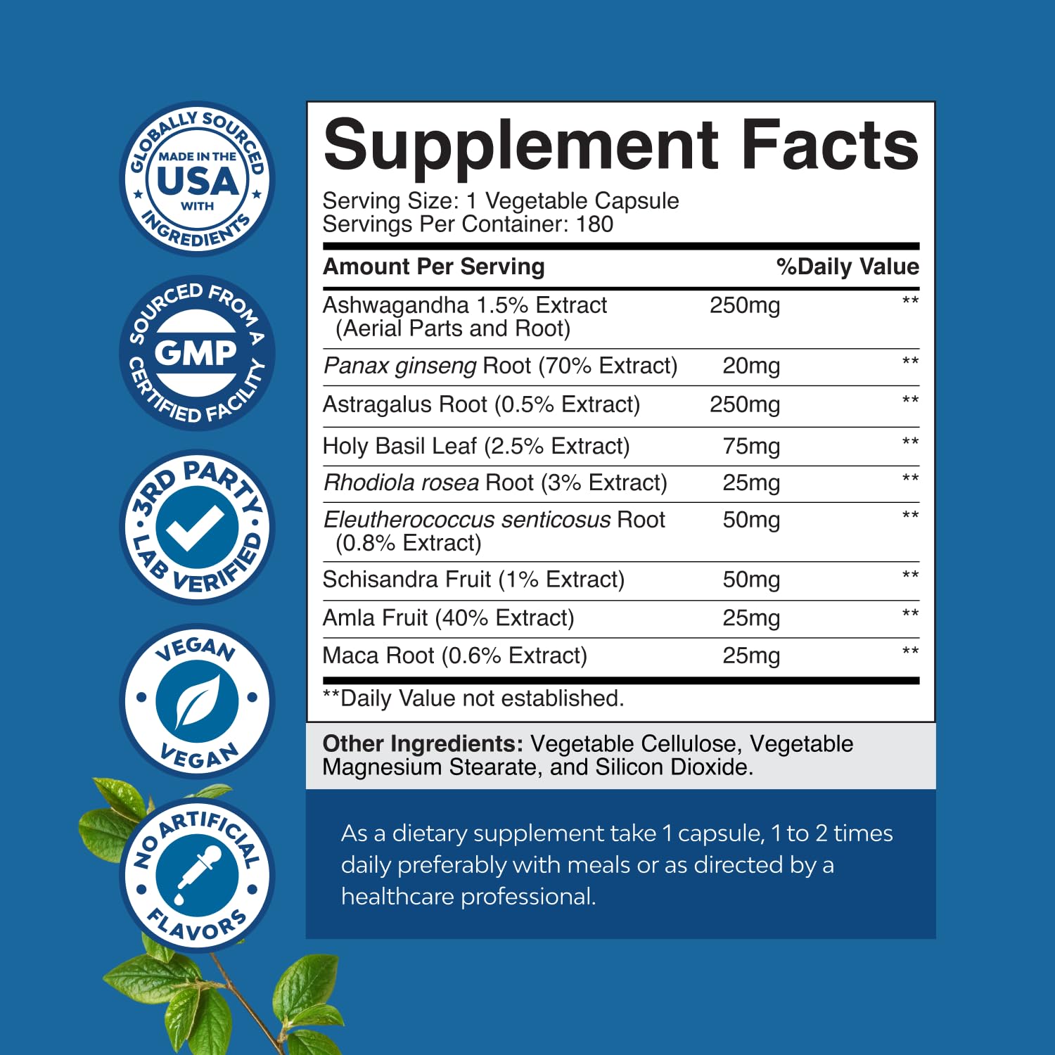 Natures Craft Ashwagandha Supplement 215g bottle with capsules