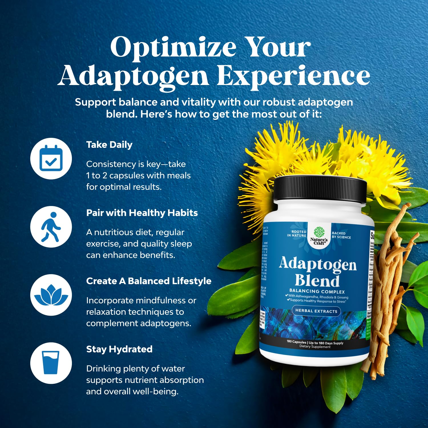 Natures Craft Ashwagandha Supplement 215g on a wooden table