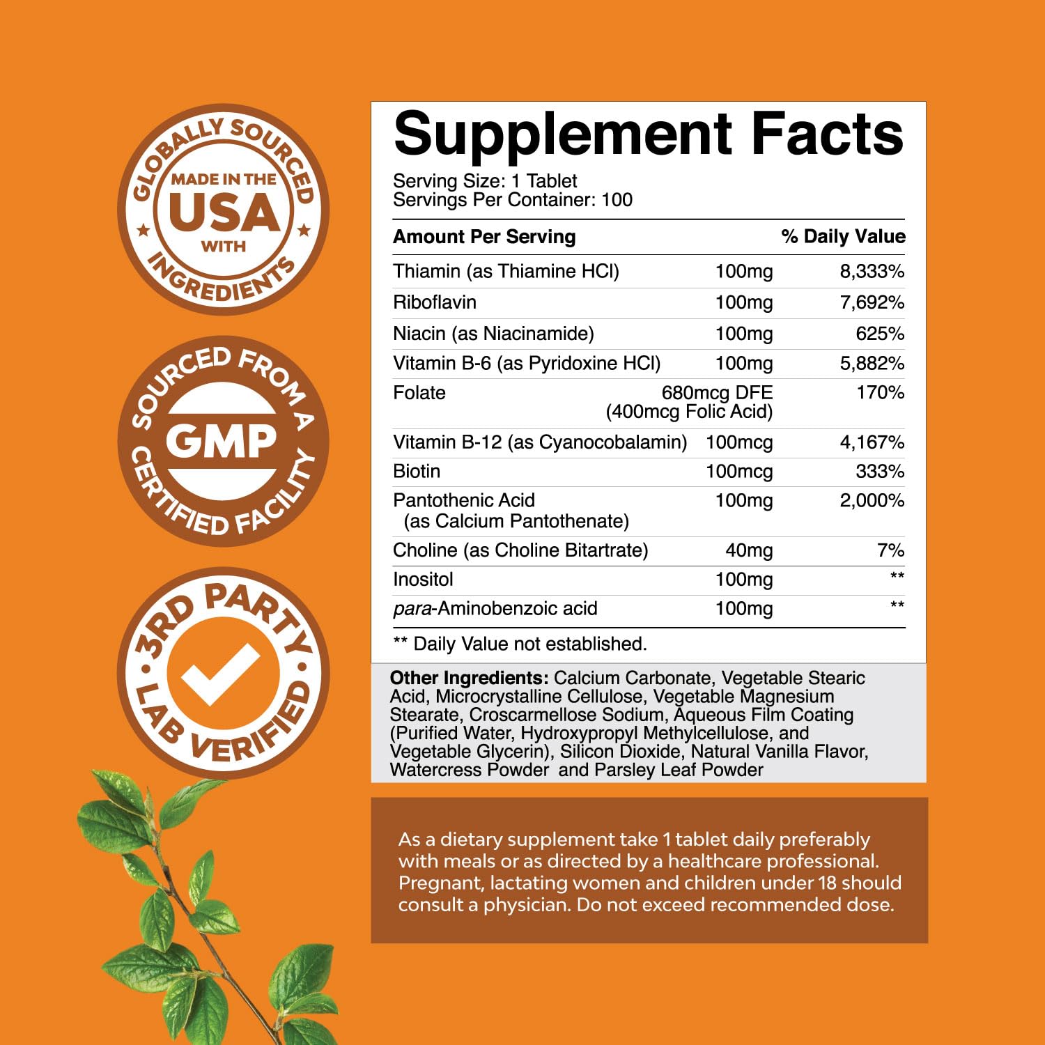 Natures Craft B-Complex Vitamin Supplement 150g back view