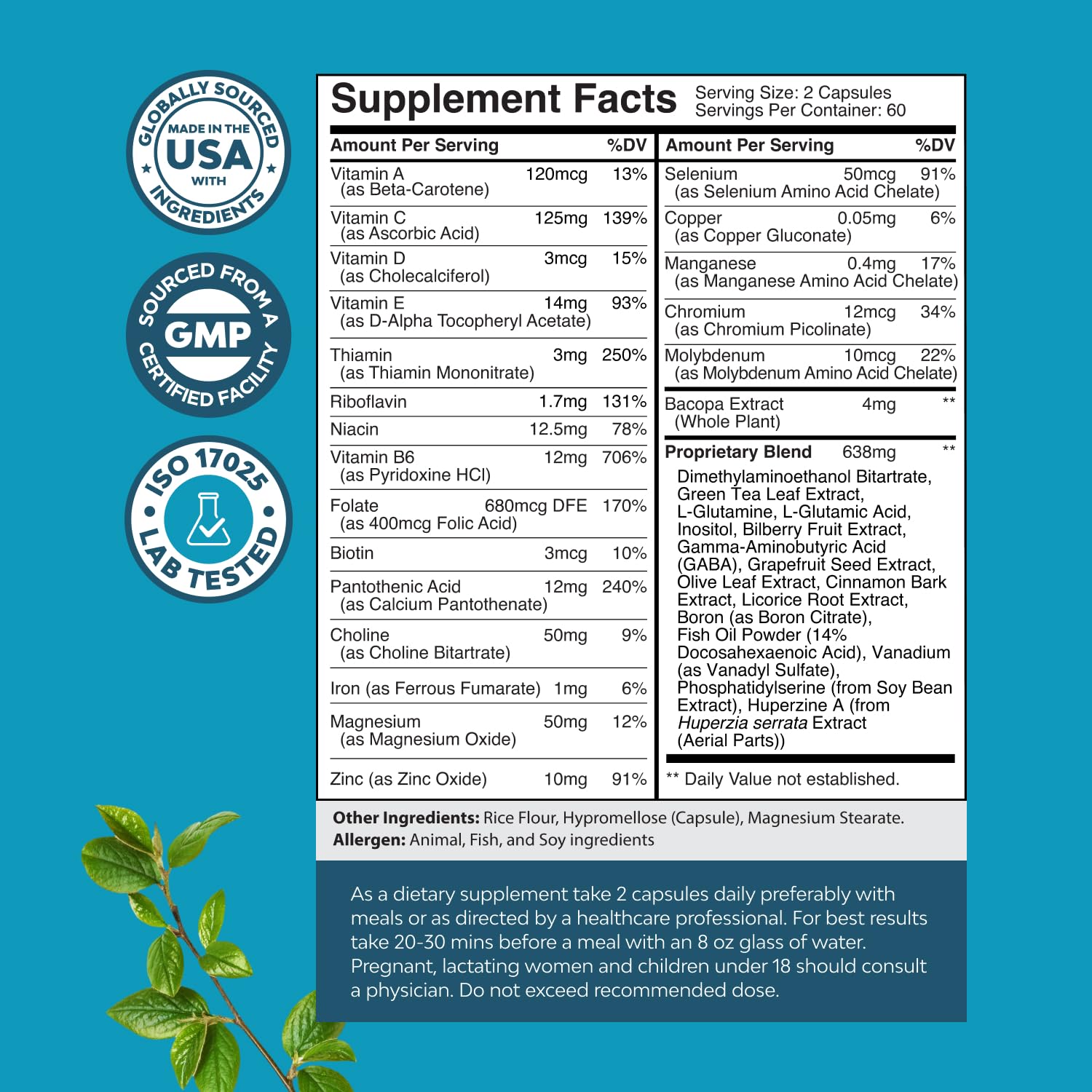 Natures Craft Bacopa Monnieri supplement bottle side view