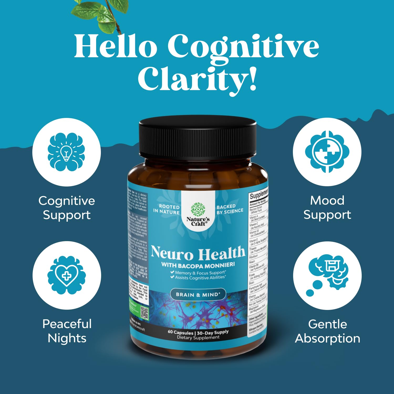 Natures Craft Bacopa Monnieri supplement label close-up