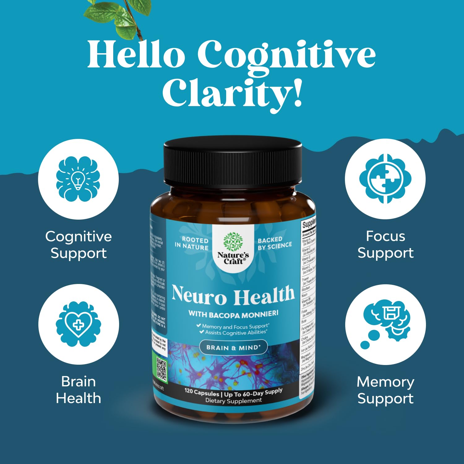 Natures Craft Bacopa Monnieri supplement on wooden table