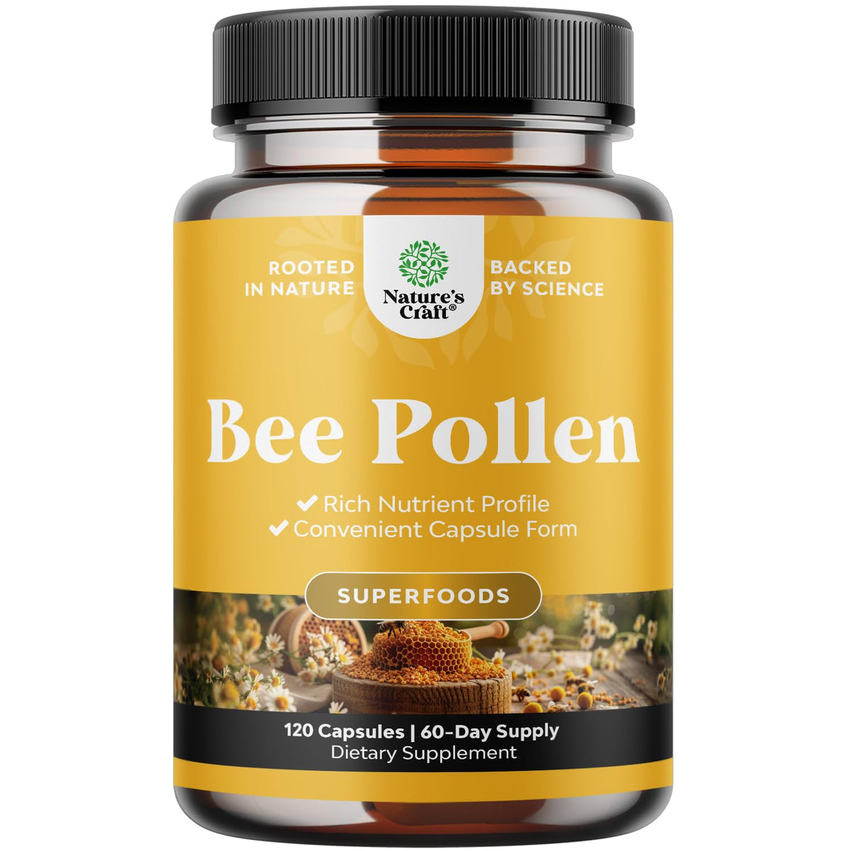 Natures Craft Bee Pollen Powder Capsules front view