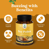 Natures Craft Bee Pollen Powder Capsules on a wooden table