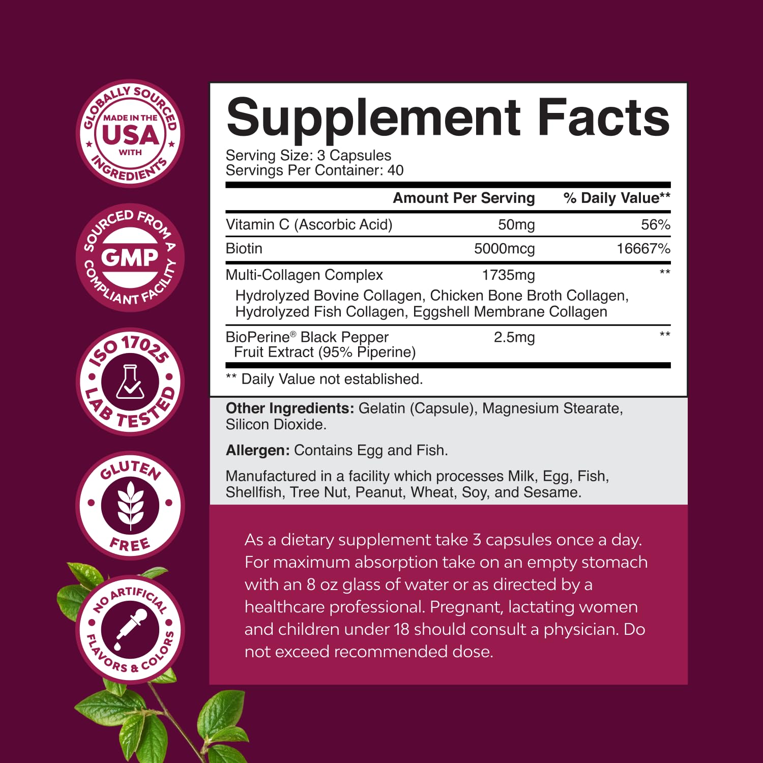 Natures Craft Biotin Collagen Peptides Capsules bottle with label