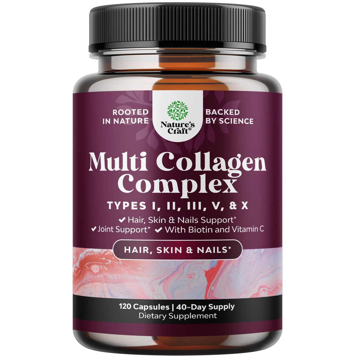 Natures Craft Biotin Collagen Peptides Capsules front view