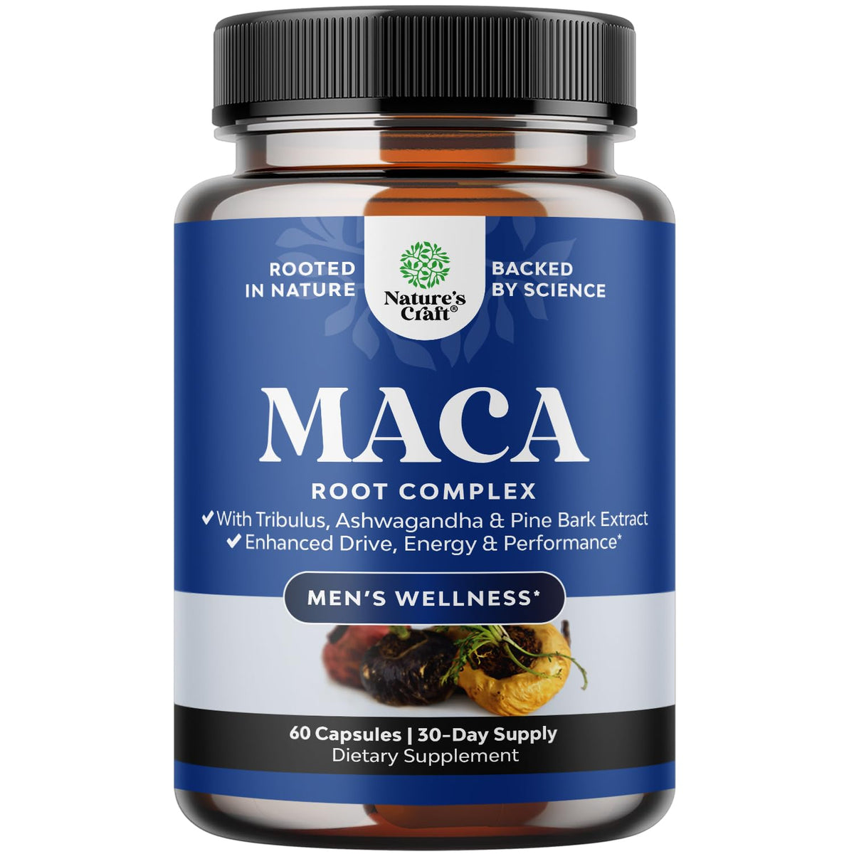 Natures Craft Black Maca Root Capsules 60 Count front view