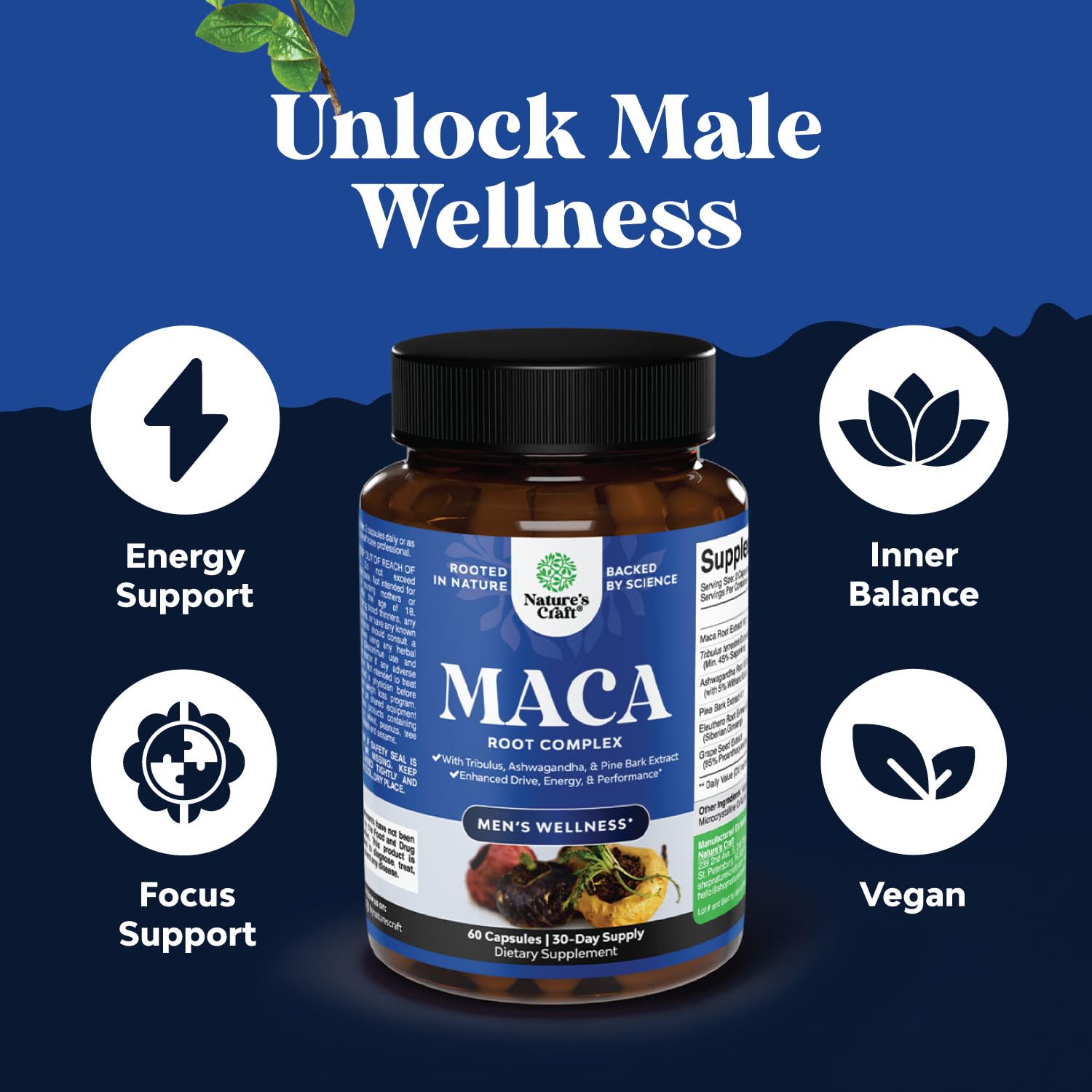 Natures Craft Black Maca Root Capsules open bottle