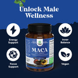 Natures Craft Black Maca Root Capsules with a green plant background