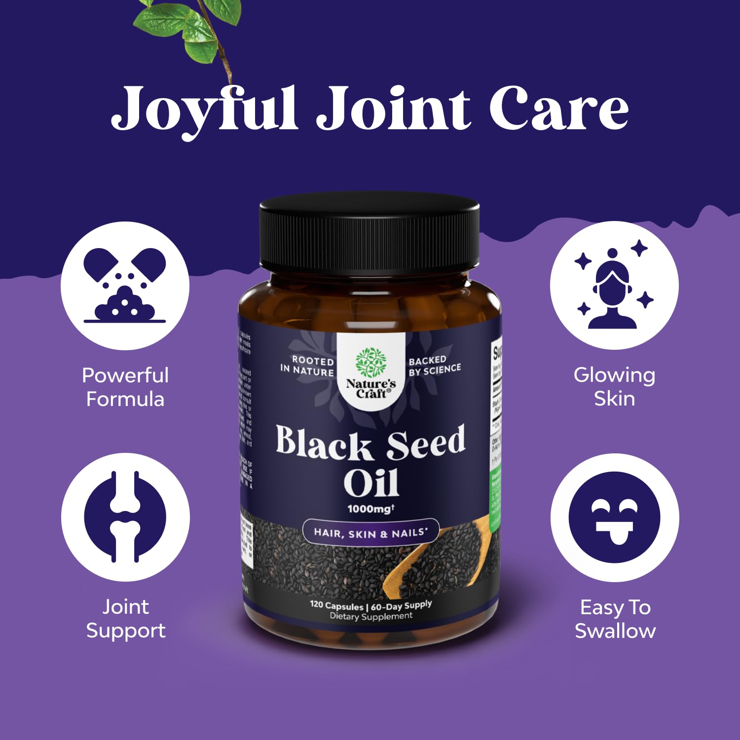 Natures Craft Black Seed Oil Capsules on a wooden table