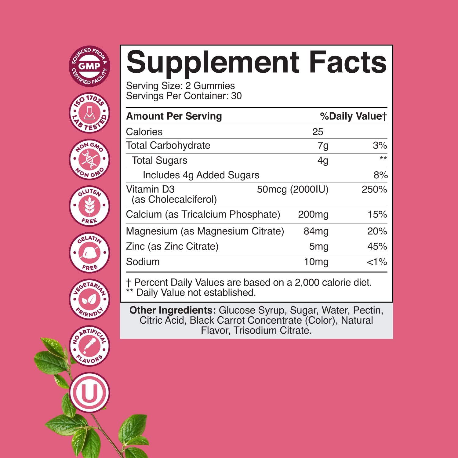 Natures Craft Calcium Magnesium Zinc D Gummies side view