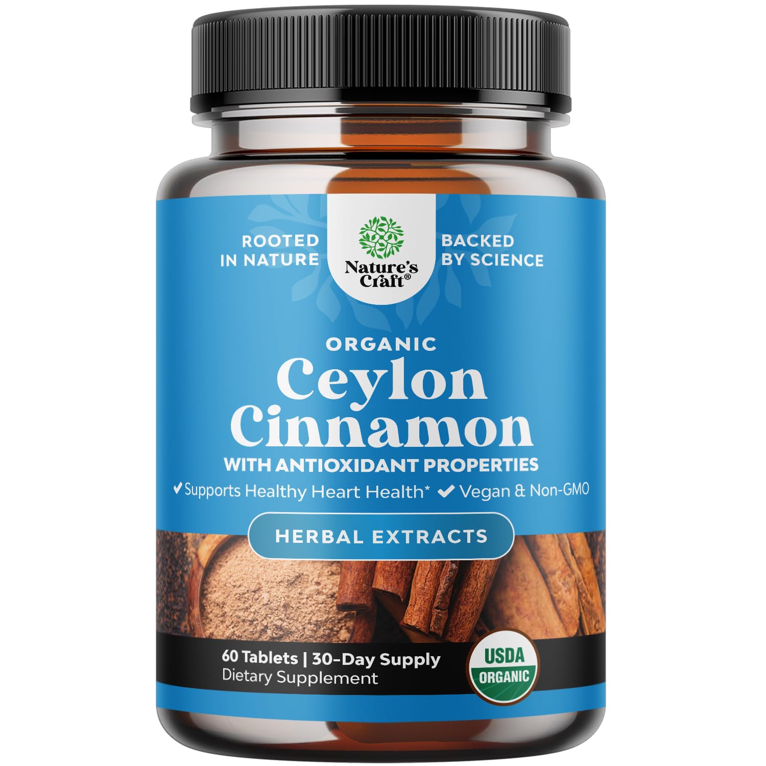 Natures Craft Ceylon Cinnamon Supplement front view with packaging