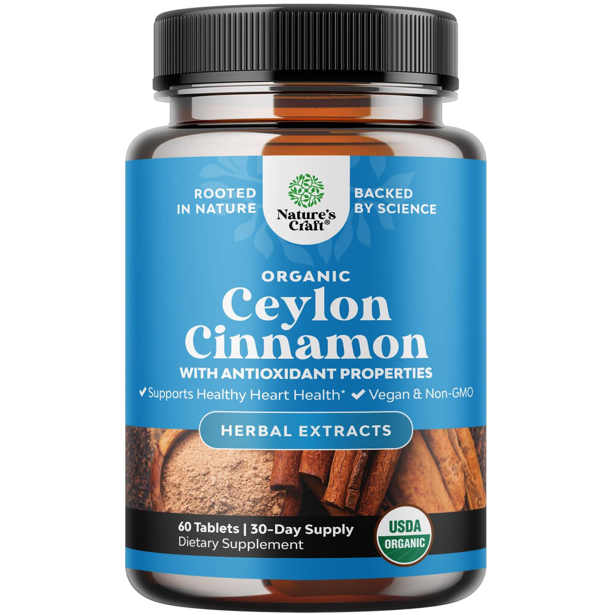 Natures Craft Ceylon Cinnamon Supplement front view with packaging
