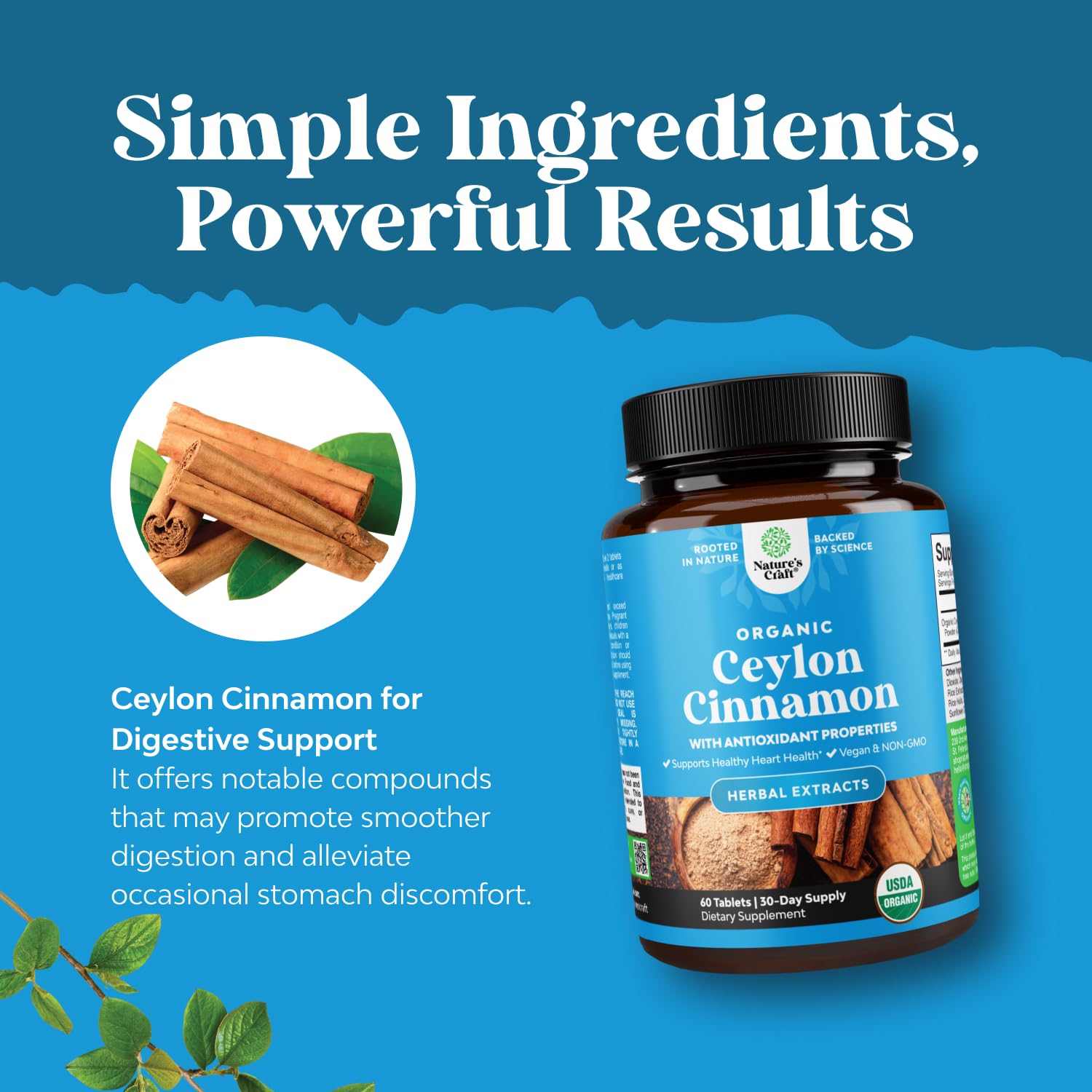 Natures Craft Ceylon Cinnamon Supplement on a wooden table