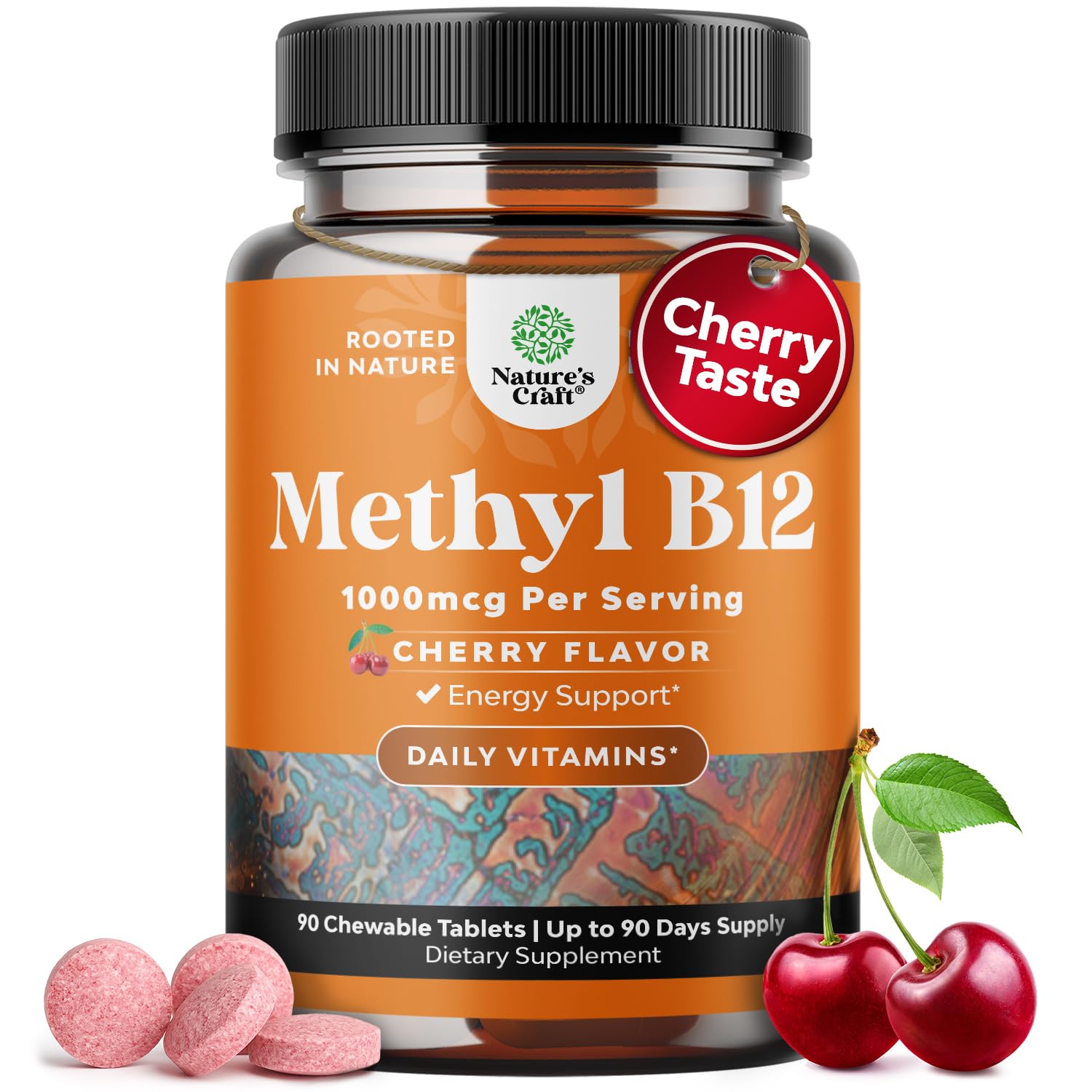 Natures Craft Cherry B12 Chewables 1000mcg front view