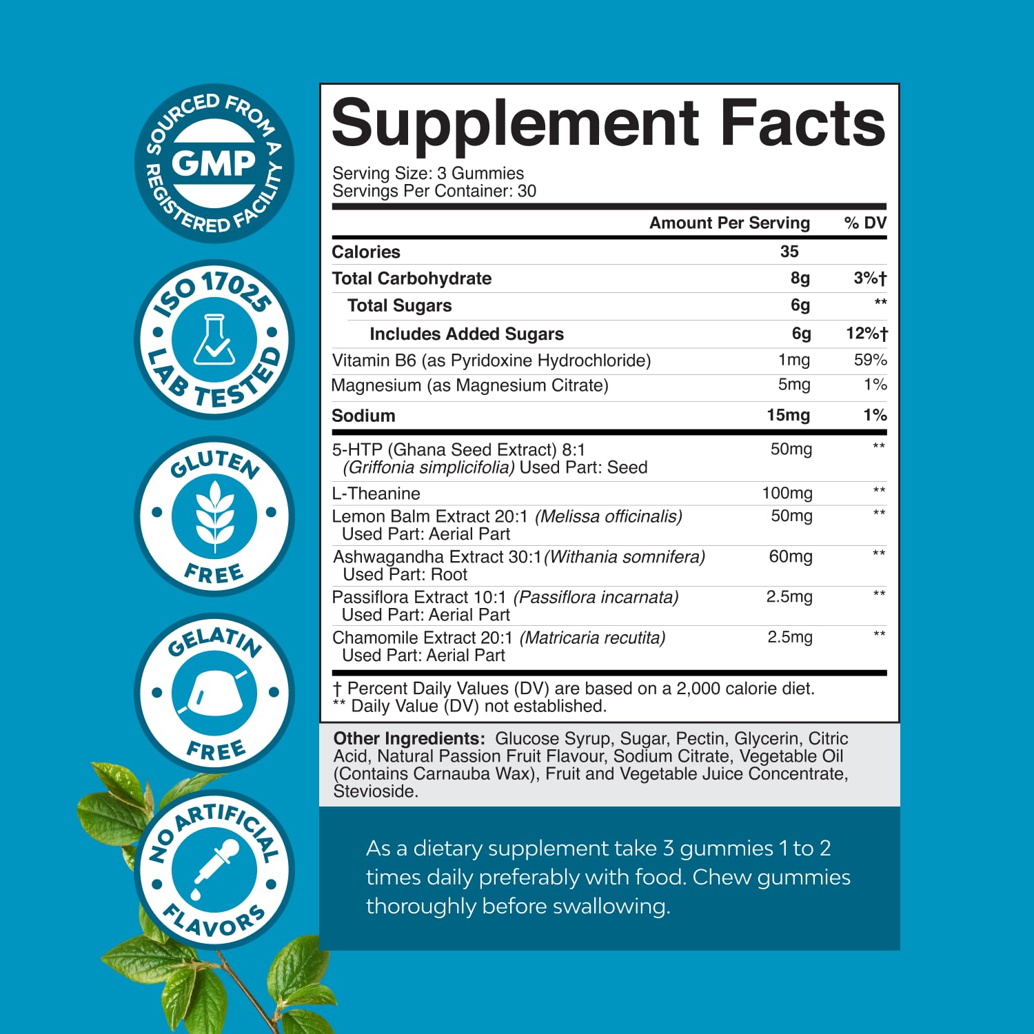 Natures Craft Chill and daily wellness Gummies back view with ingredient list