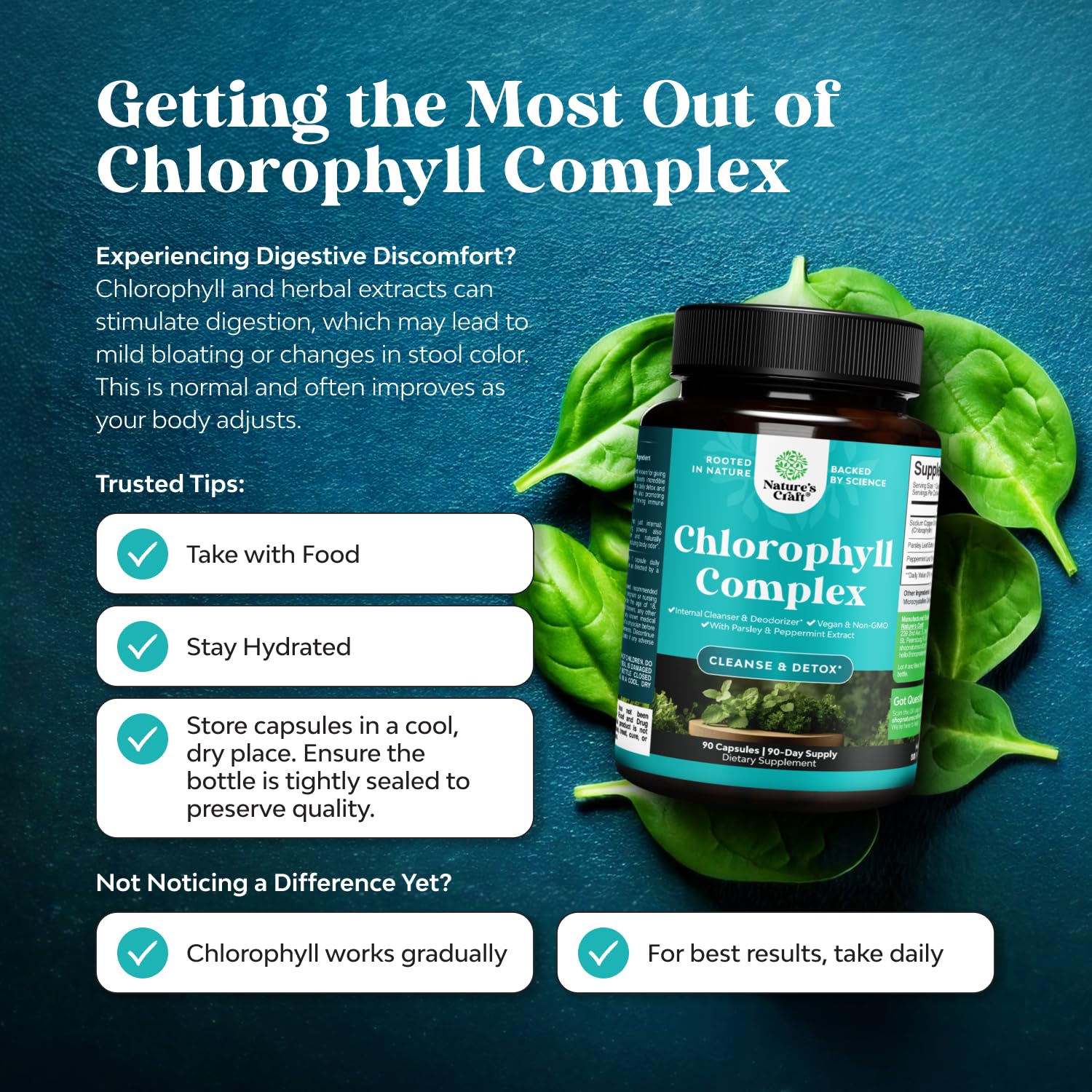 Natures Craft Chlorophyll Capsules open bottle showing capsules