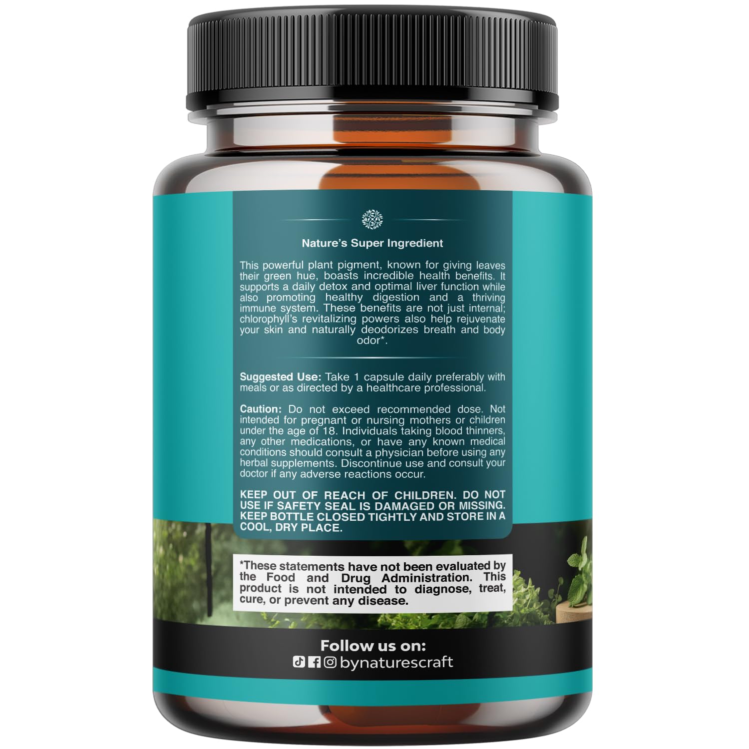 Natures Craft Chlorophyll Capsules side view showing capsule details