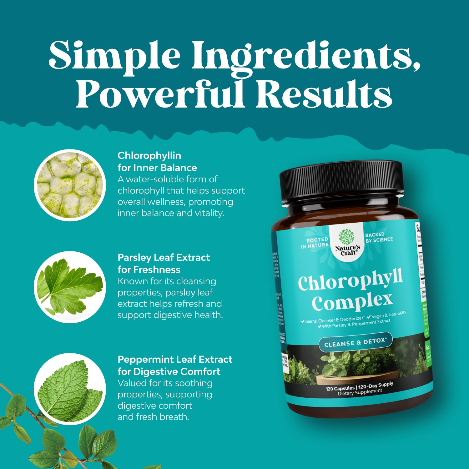 Natures Craft Chlorophyll Capsules with measuring spoon