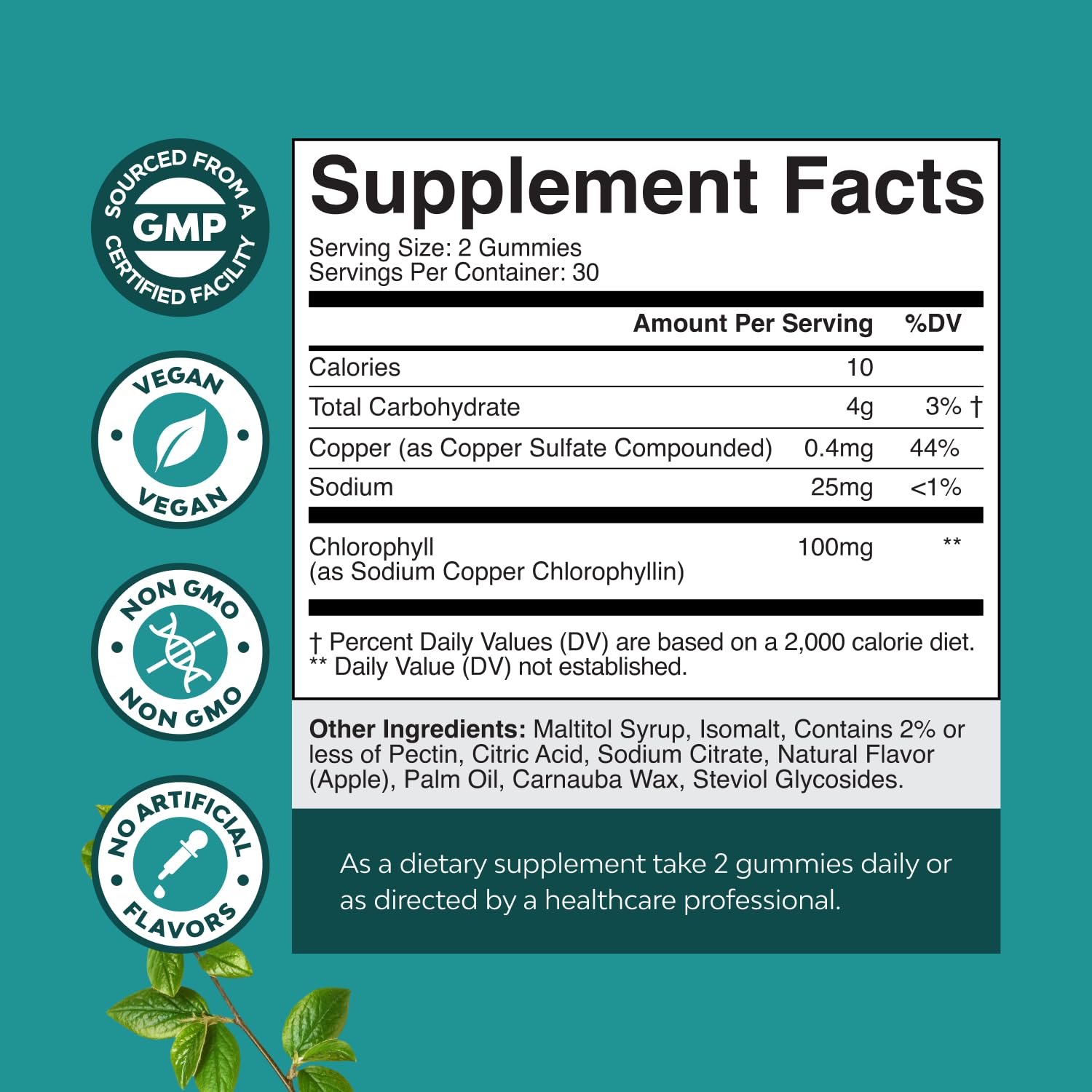 Natures Craft Chlorophyll Gummies side view of packaging
