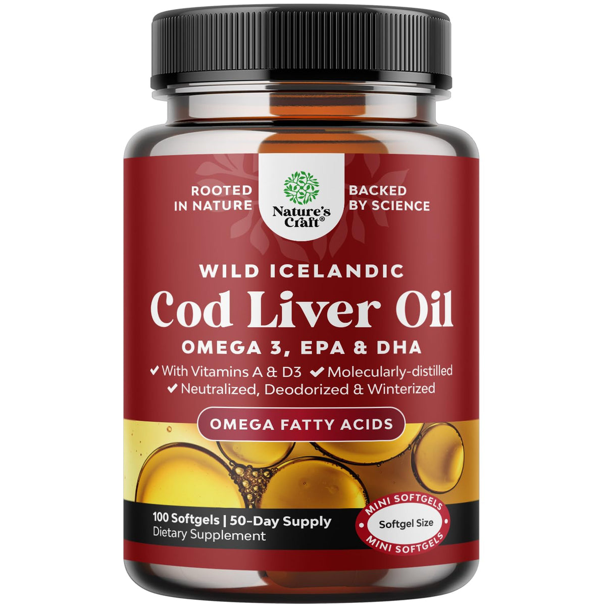 Natures Craft Cod Liver Oil Softgels 1000mg front view