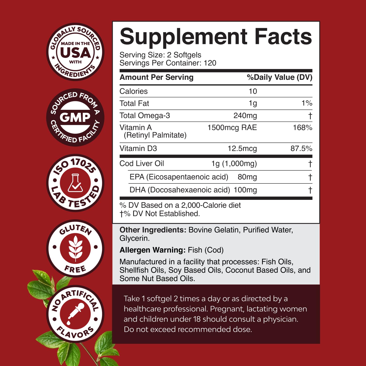 Natures Craft Cod Liver Oil Softgels 1000mg product dimensions