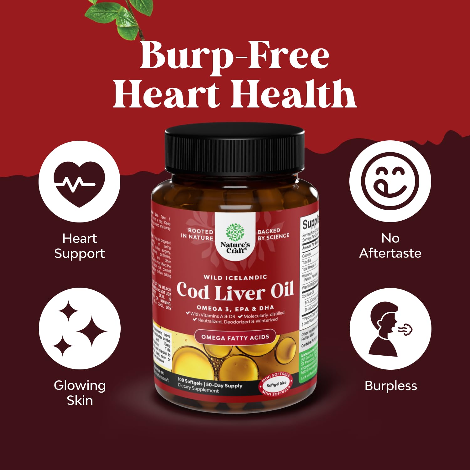 Natures Craft Cod Liver Oil Softgels 1000mg side view
