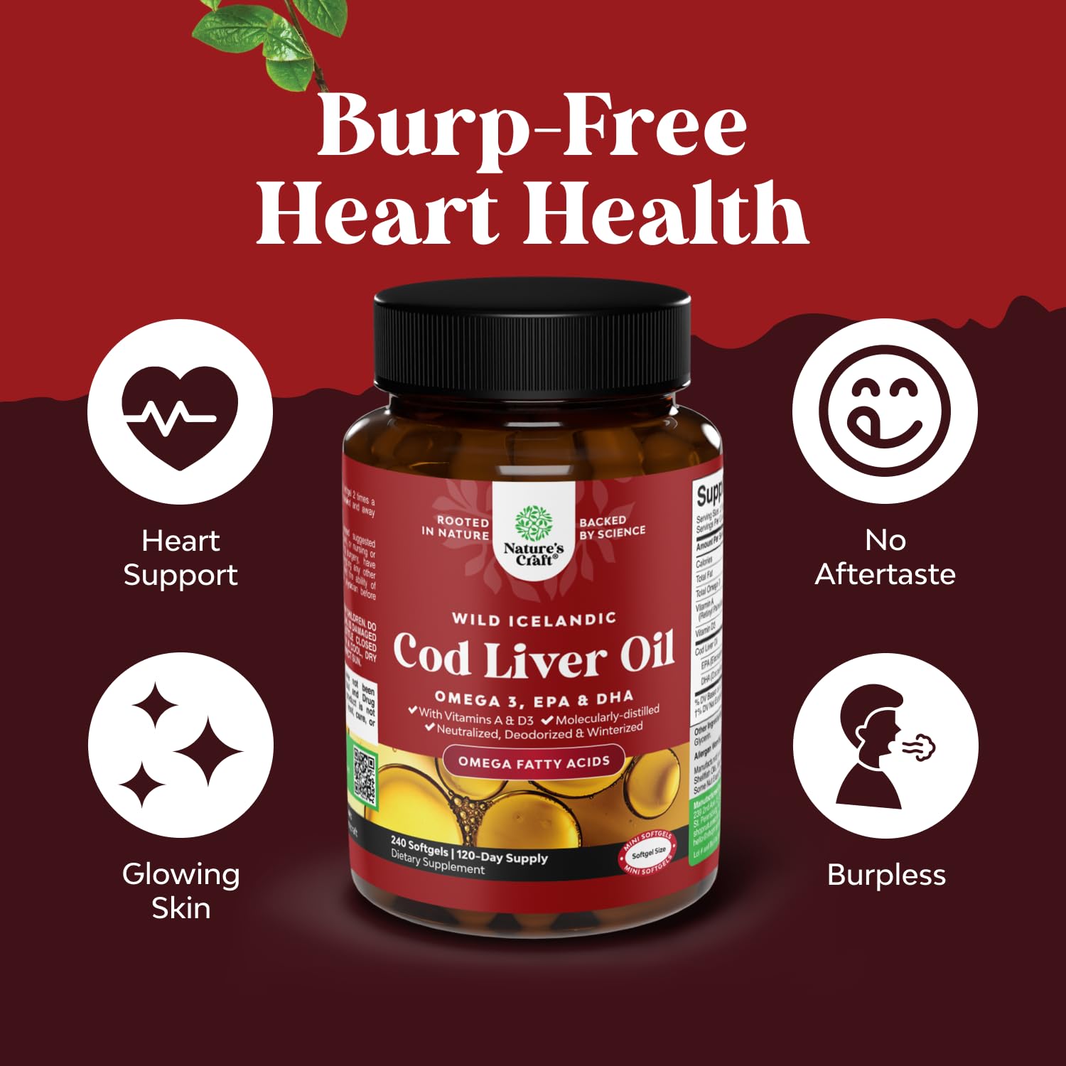Natures Craft Cod Liver Oil Softgels 1000mg side view showing softgel size