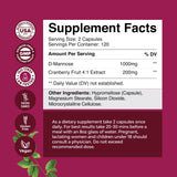 Natures Craft Cranberry D-Mannose Capsules 1000mg on a wooden table