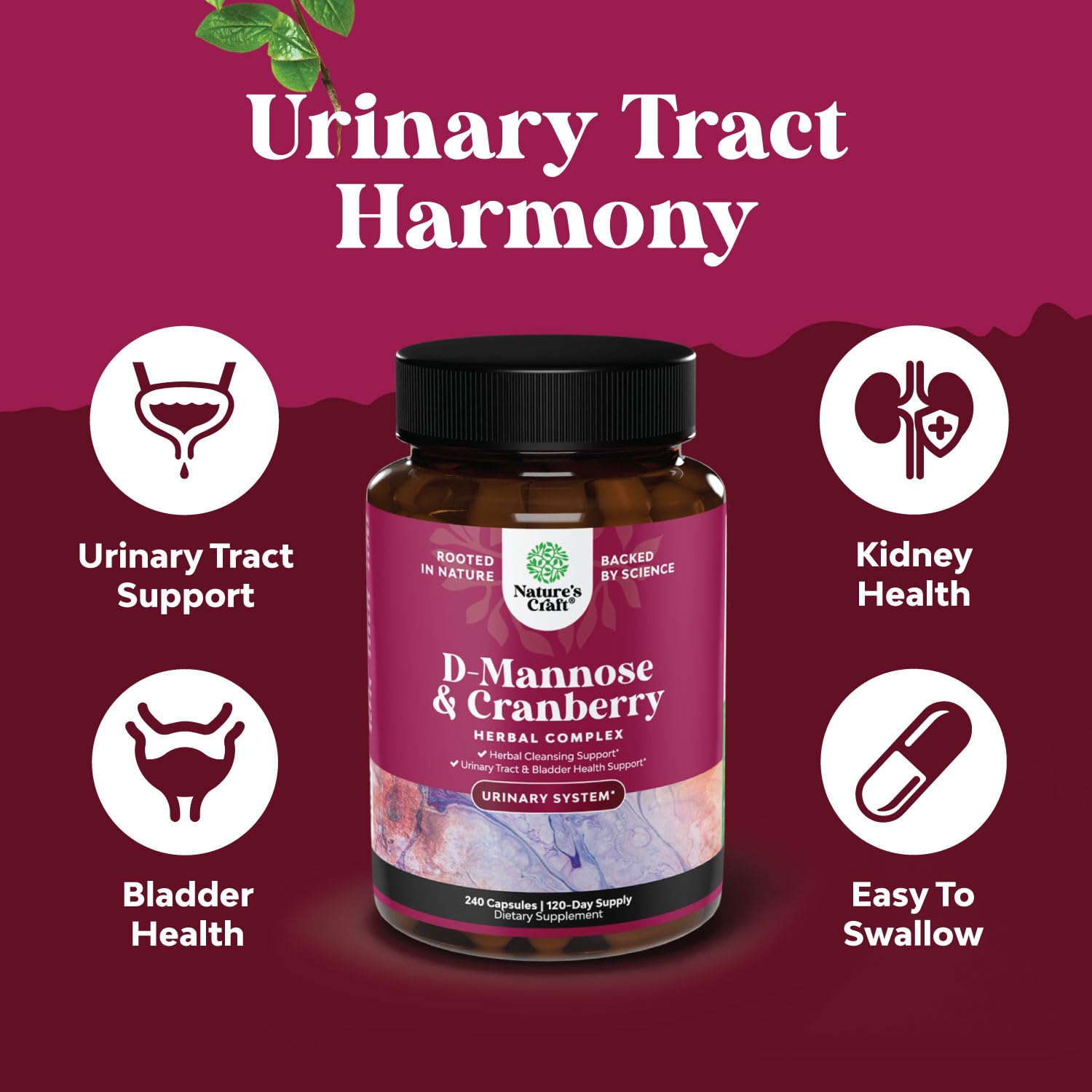 Natures Craft Cranberry D-Mannose Capsules 1000mg side view
