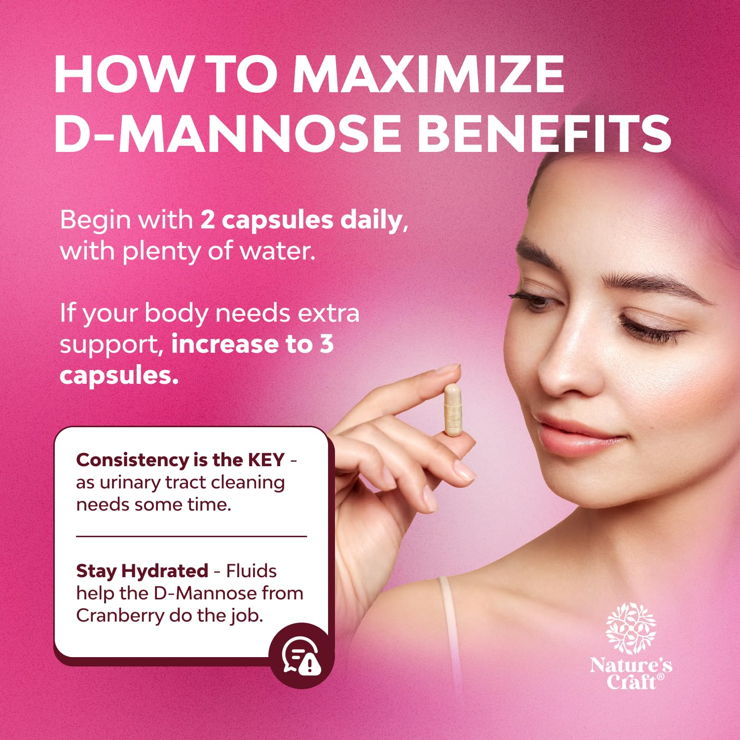 Natures Craft Cranberry D-Mannose Supplement capsules close-up