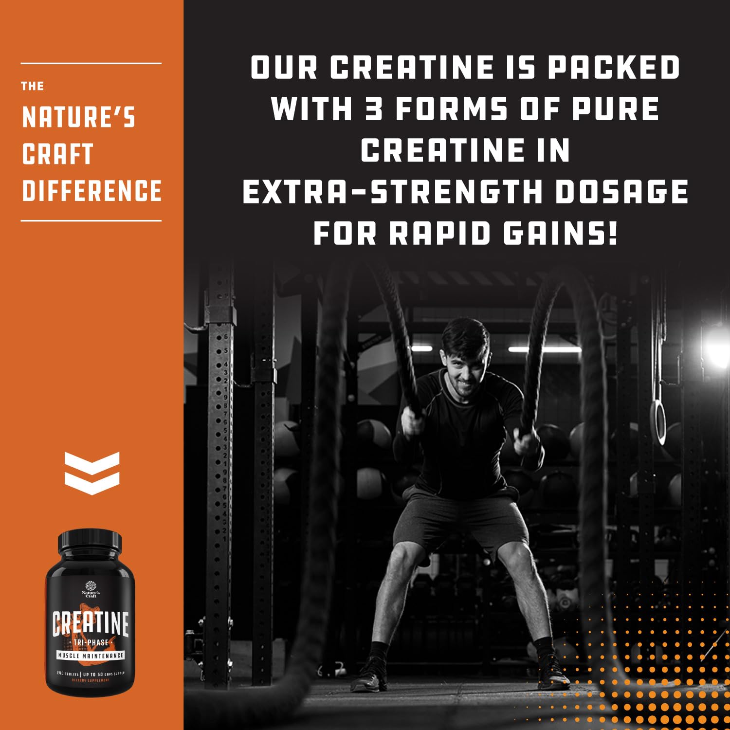 Natures Craft Creatine Monohydrate Tablets on a gym bench