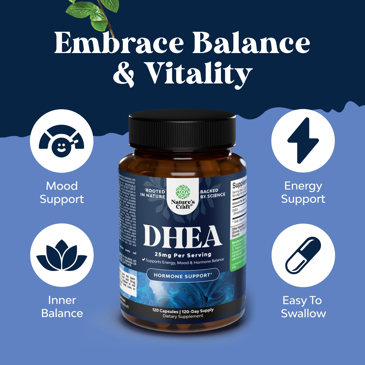 Natures Craft DHEA Supplement 50g back view of packaging