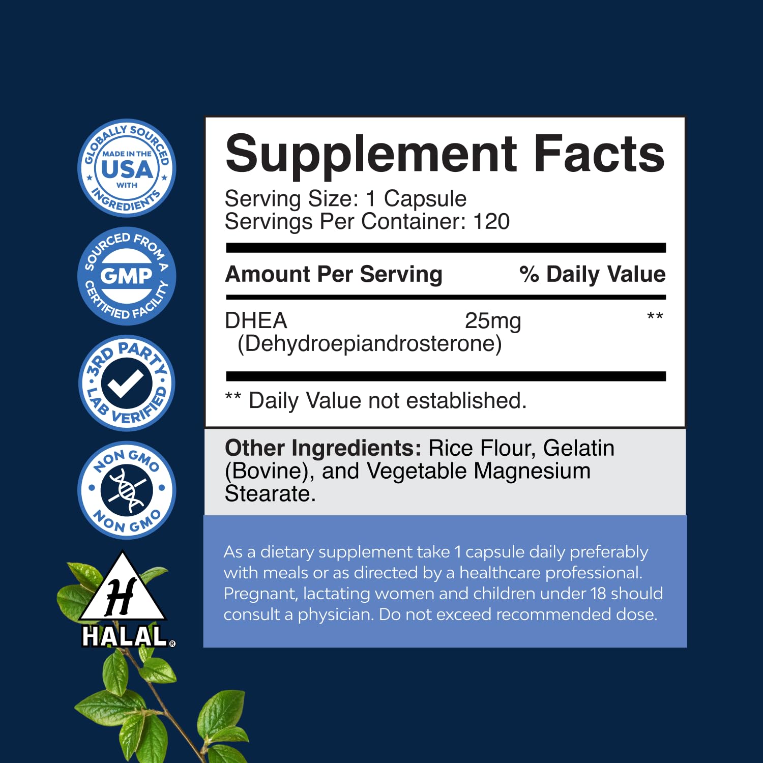 Natures Craft DHEA Supplement 50g side view of packaging