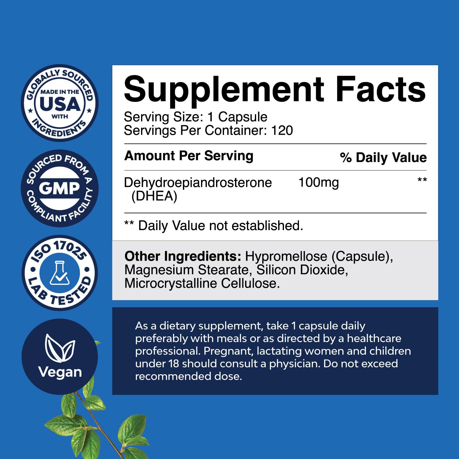 Natures Craft DHEA Supplement 82g back view