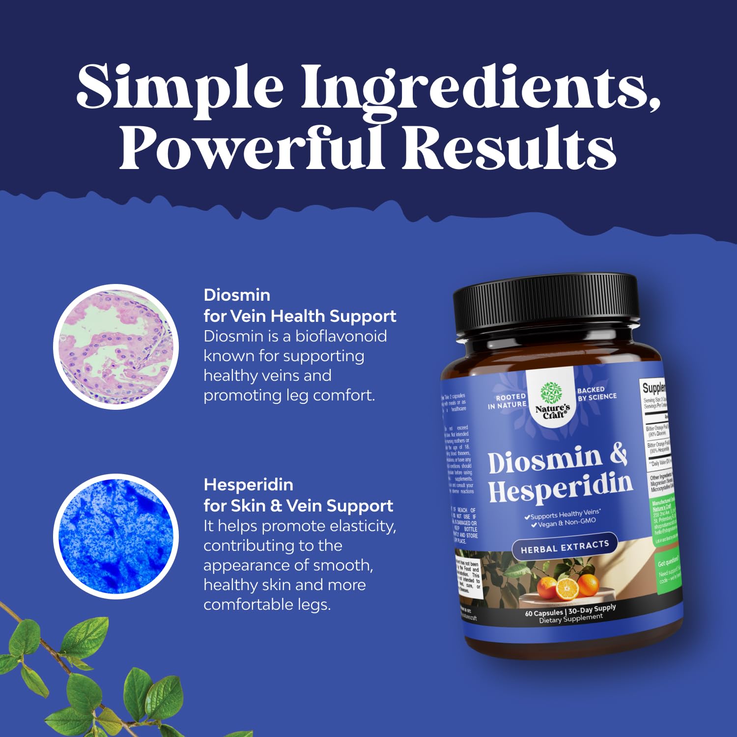 Natures Craft Diosmin Hesperidin Complex 1000mg bottle with measuring spoon