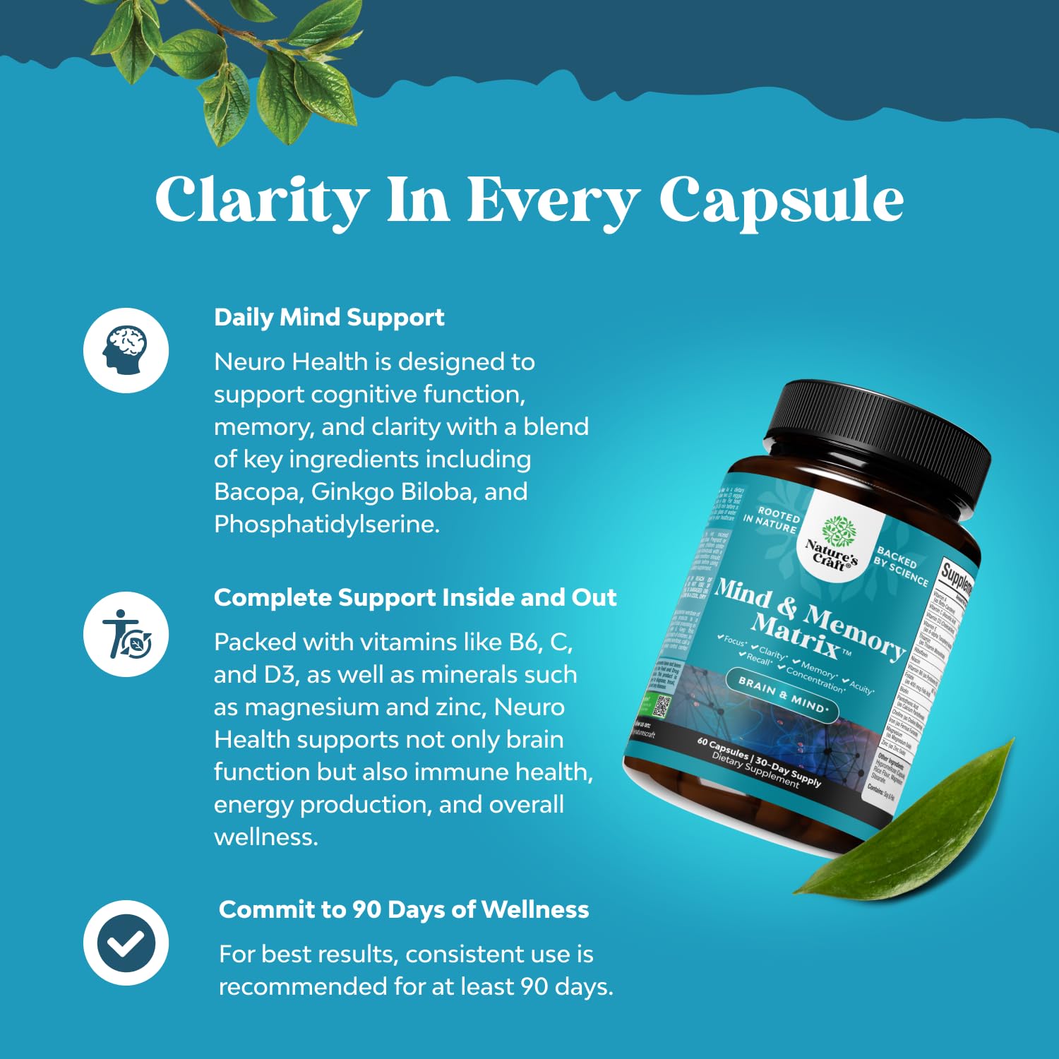 Natures Craft DMAE Brain Supplement capsules in a clear bottle