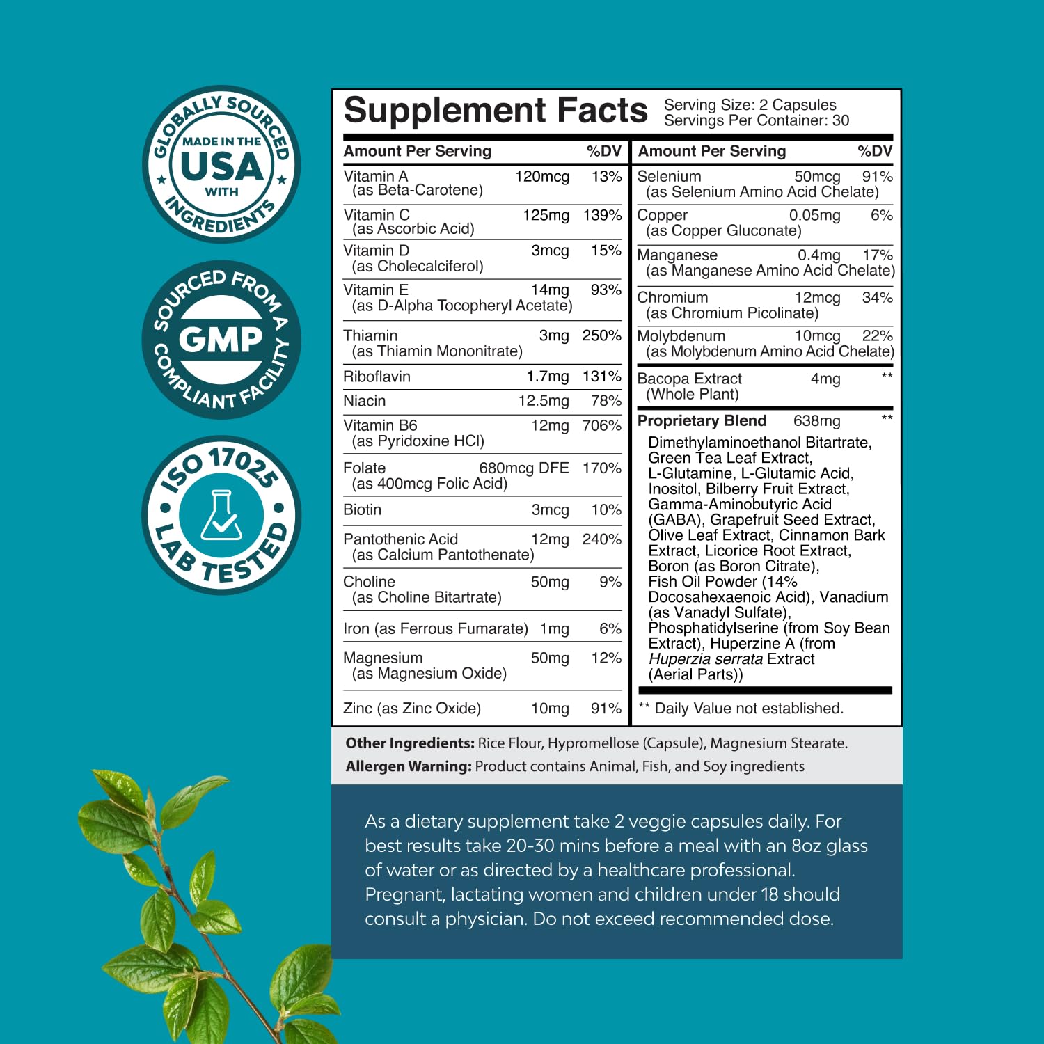 Natures Craft DMAE Brain Supplement nutritional information