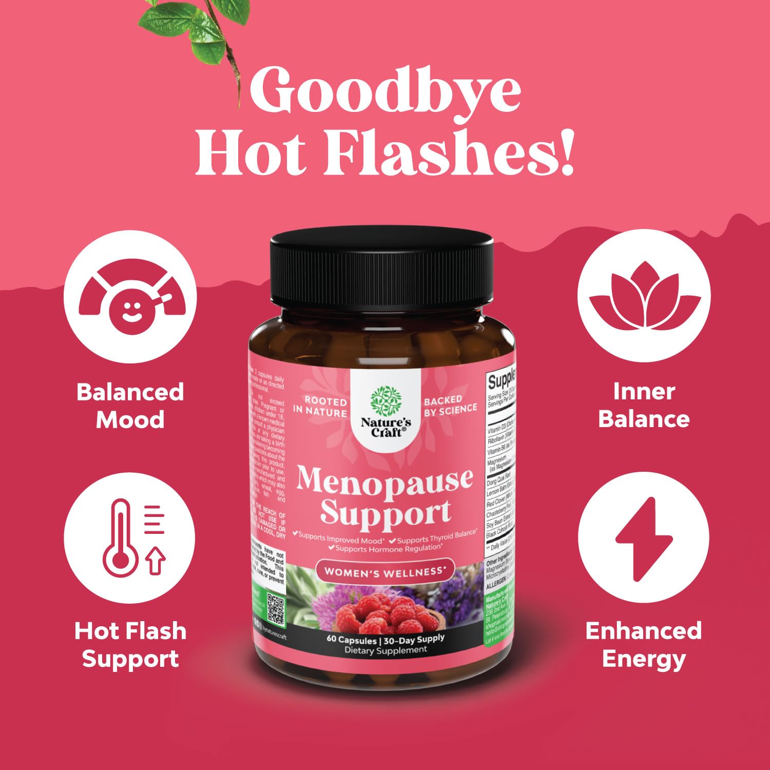 Natures Craft Dong Quai Menopause Support Capsules on a wooden table