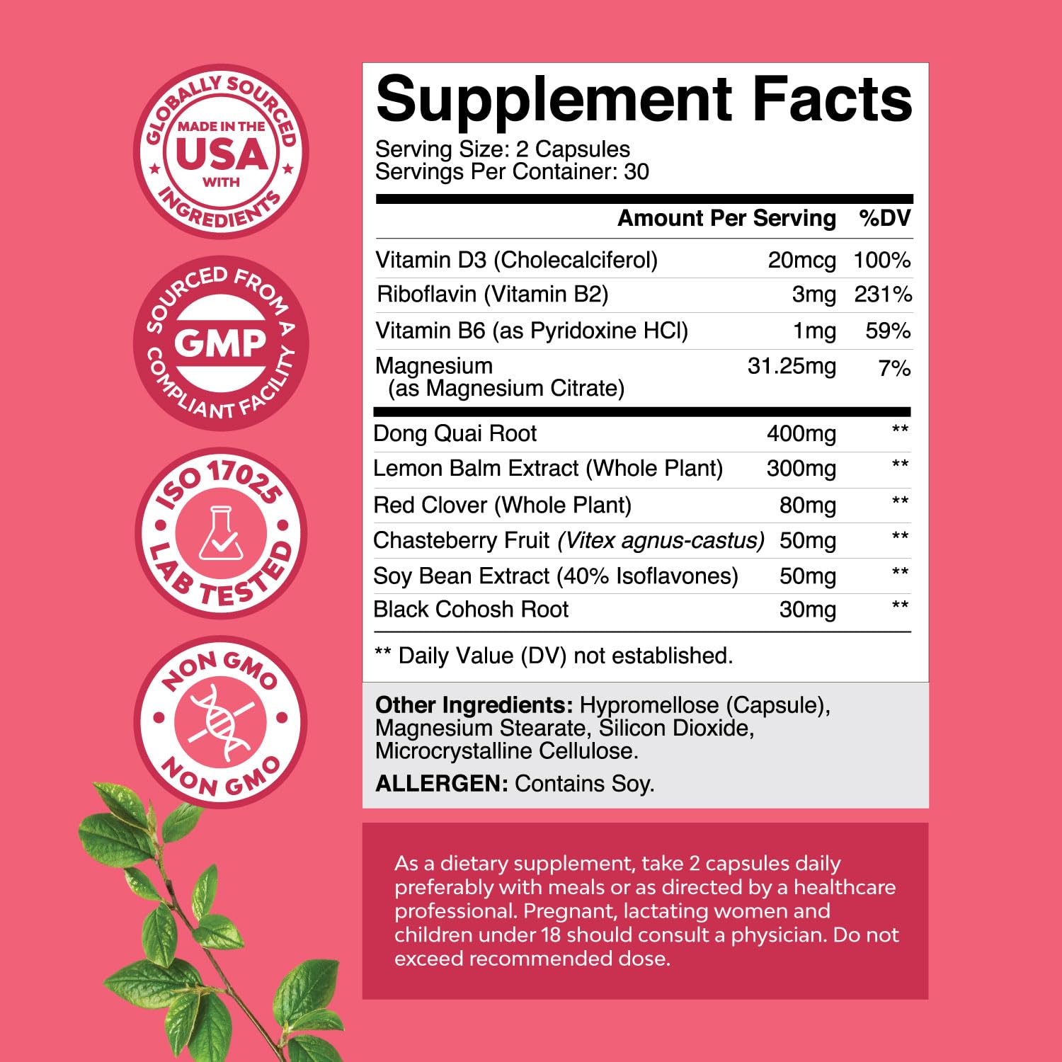 Natures Craft Dong Quai Menopause Support Capsules packaging