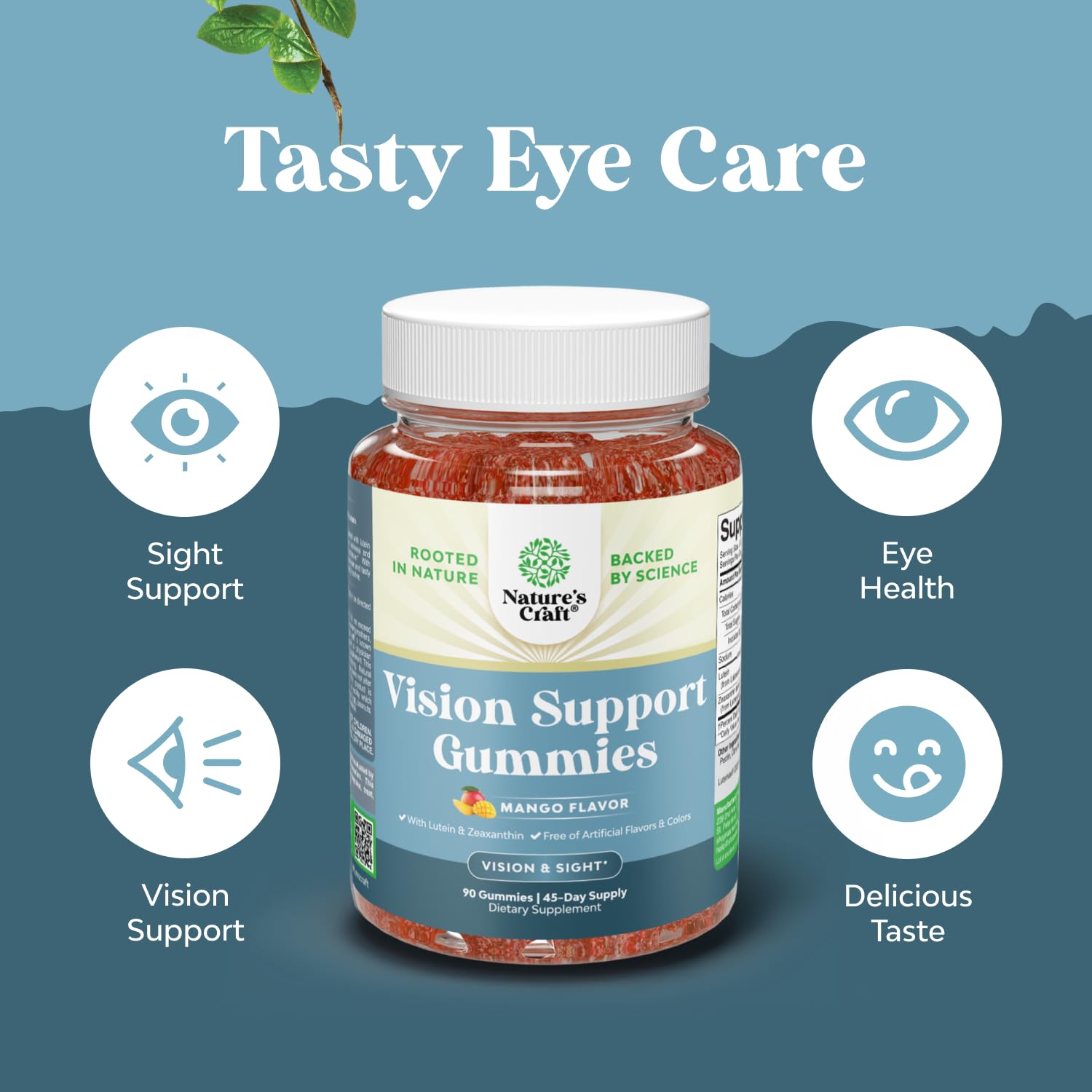 Natures Craft Eye Gummies with a child smiling while taking one
