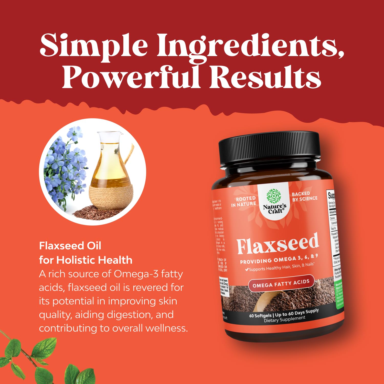 Natures Craft Flax Seed Oil Omega 3 Capsules on a wooden table