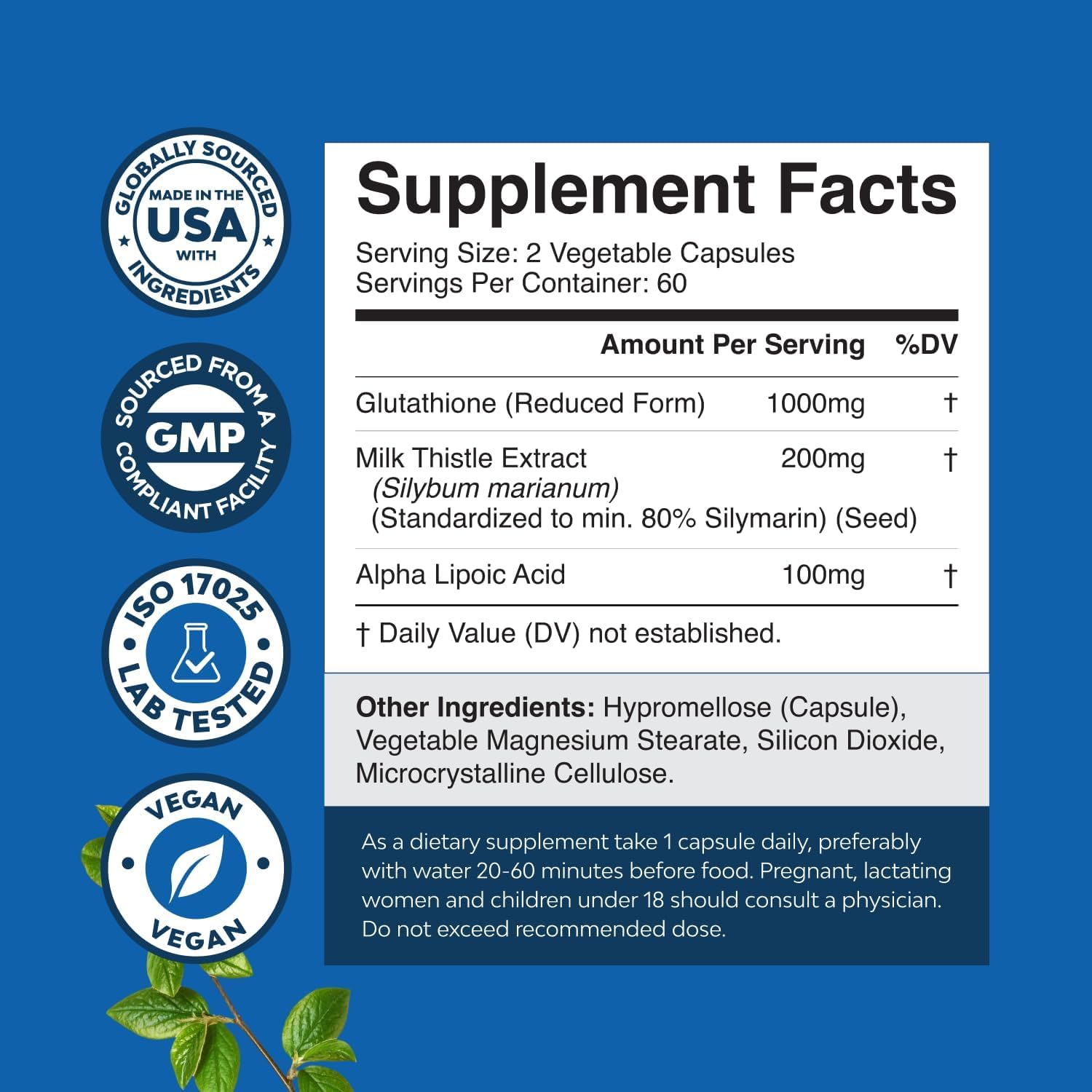 Natures Craft Glutathione Milk Thistle Capsules 1000mg nutritional information