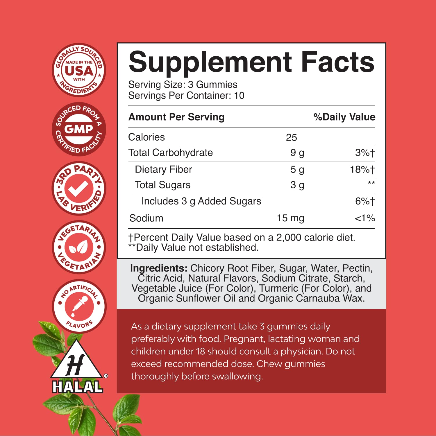 Natures Craft Gummy Fibre Supplement back view with ingredient list