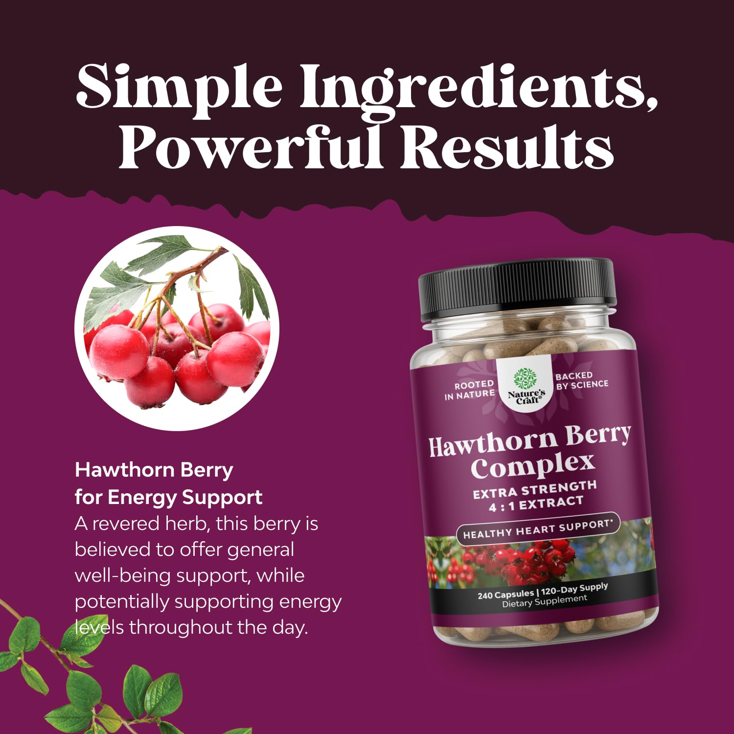 Natures Craft Hawthorn Berry Supplement 4:1 Extract capsules close-up