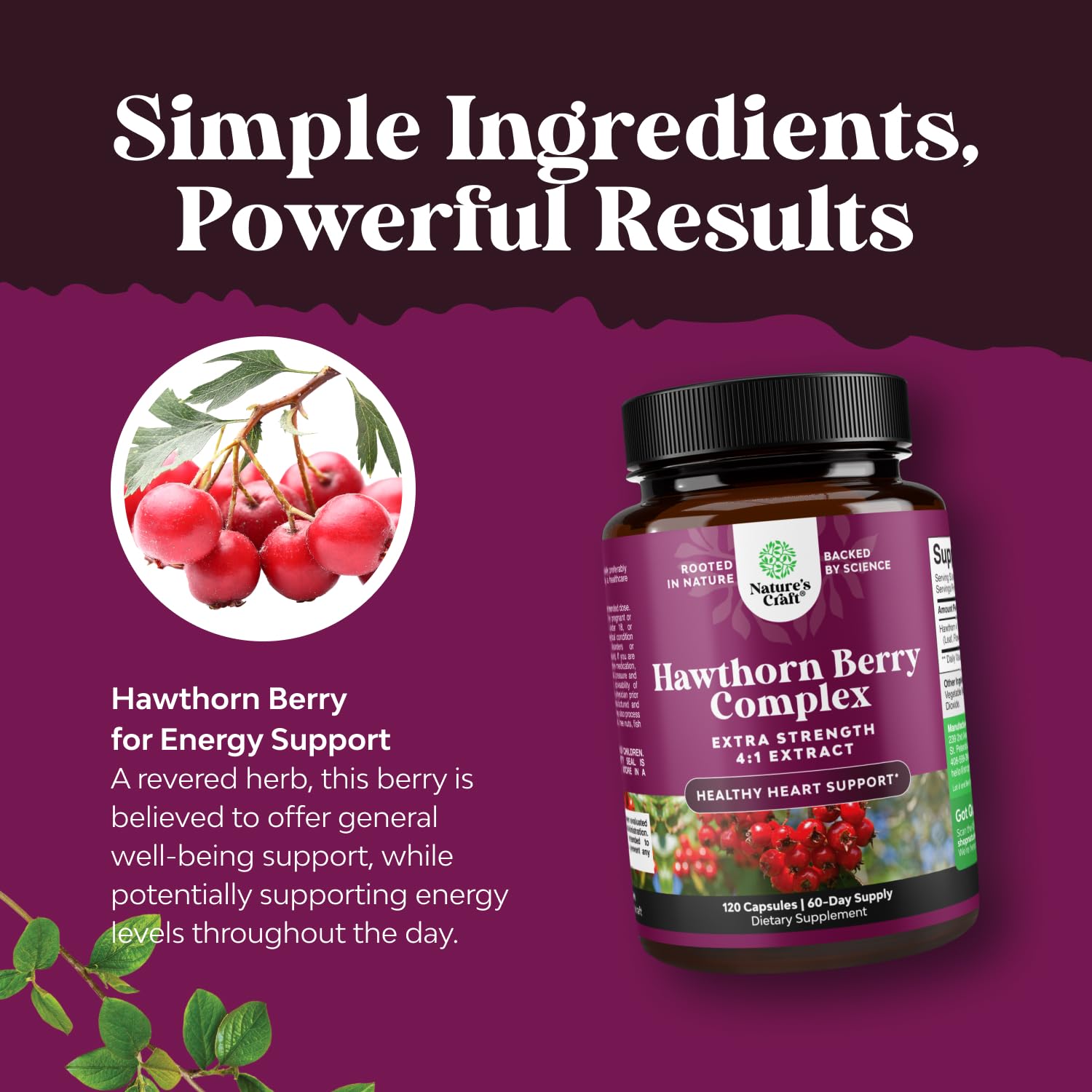 Natures Craft Hawthorn Berry Supplement capsules on a wooden surface